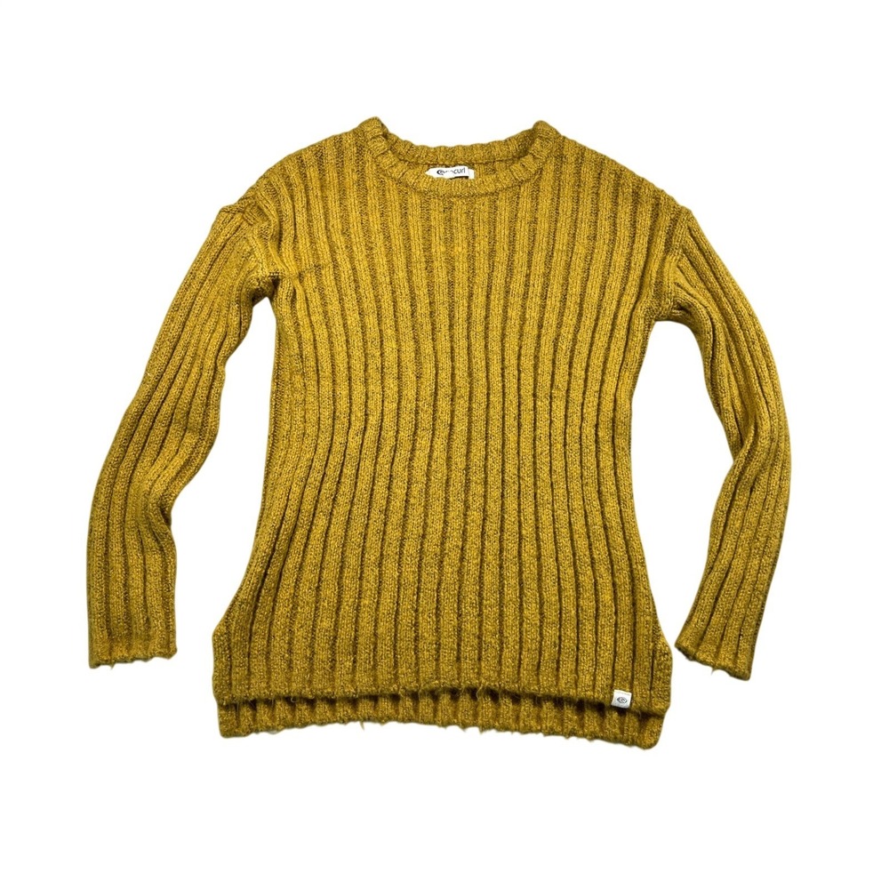 Rip Curl XS Mustard Gold Chunky Ribbed Knit Crewneck Sweater Cozy